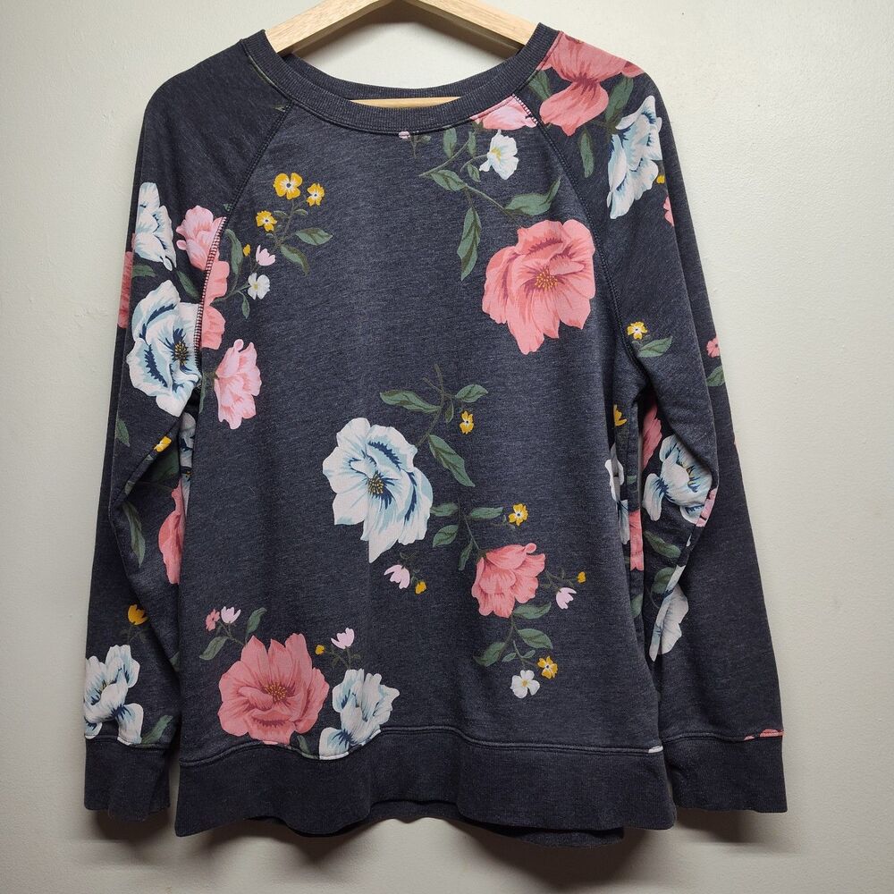 Old Navy Pullover Sweater Women L Gray Floral Spring Romantic Feminine Casual